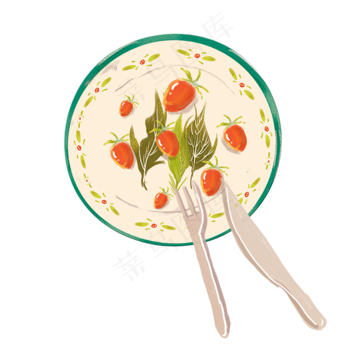 手绘早餐西红柿刀叉