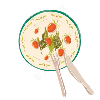 手绘早餐西红柿刀叉