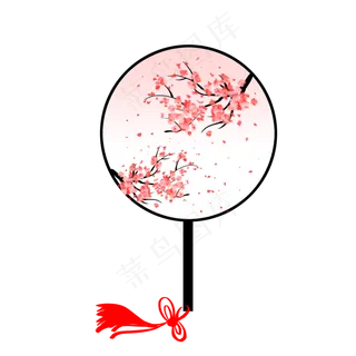 卡通中国风红色梅花团扇,免抠元素