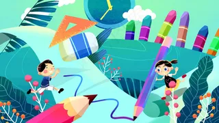 蓝色系卡通手绘风开学季配图