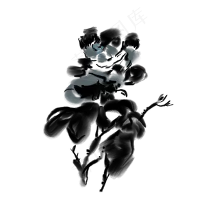 水墨写意花朵蓝色花儿绘画,免抠元素