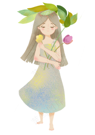 谷雨拿着小花女孩