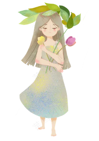 谷雨拿着小花女孩