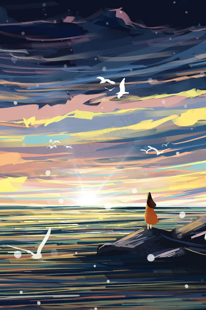 夏日夜晚大海边大海浪治愈系(3545*5315px 300 dpi )psd模版下载