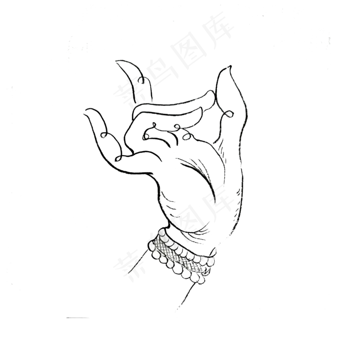 手势拈花白庙国画菩萨佛教PNG(4000X4000(DPI:300))psd模版下载