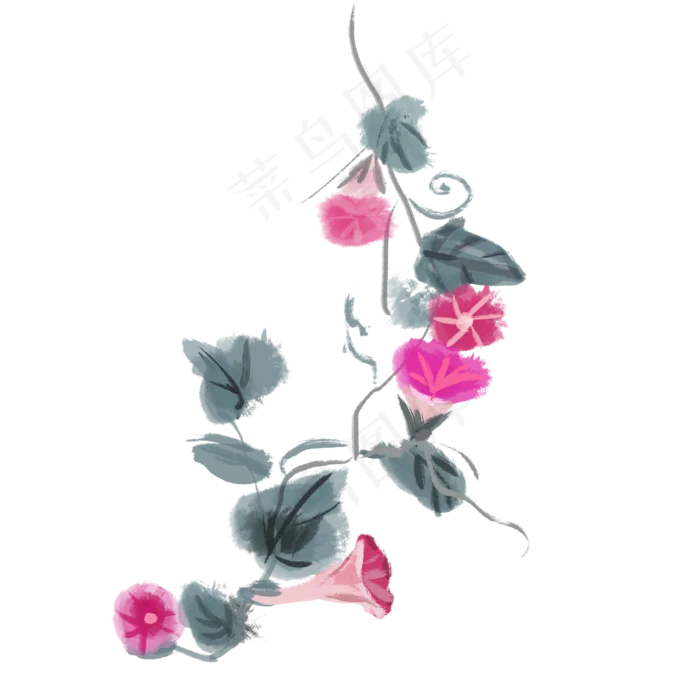 水墨红色写意牵牛花(2000X2000(DPI:300))psd模版下载