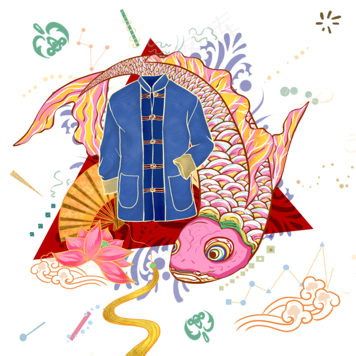 国潮春节装饰吉祥鲤鱼中国风,免抠元素