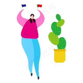 扁平化PPT可爱胖女人矢量素材,免抠元素