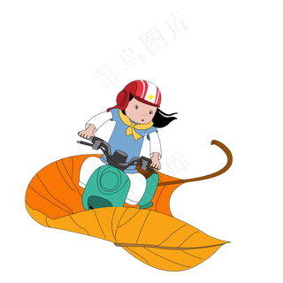 立秋骑摩托手绘矢量图