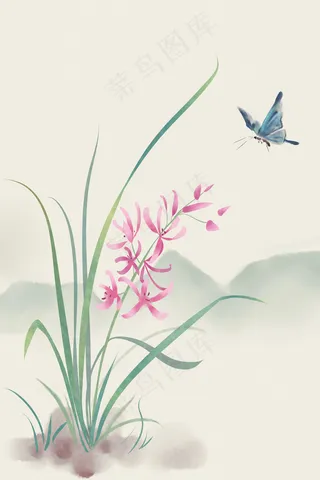 兰花水墨画古风花绘
