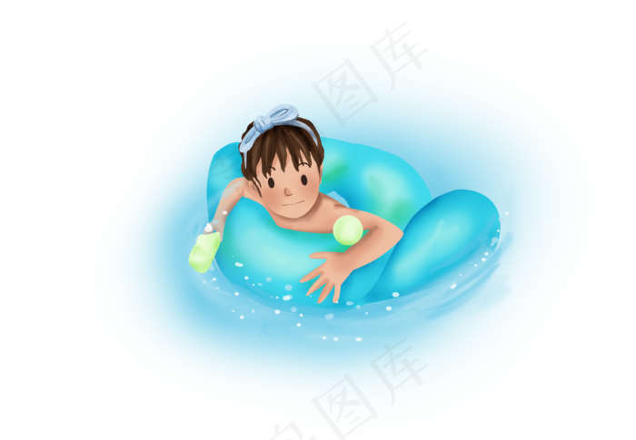 大暑手绘游泳的女孩(3690X2555(DPI:300))psd模版下载