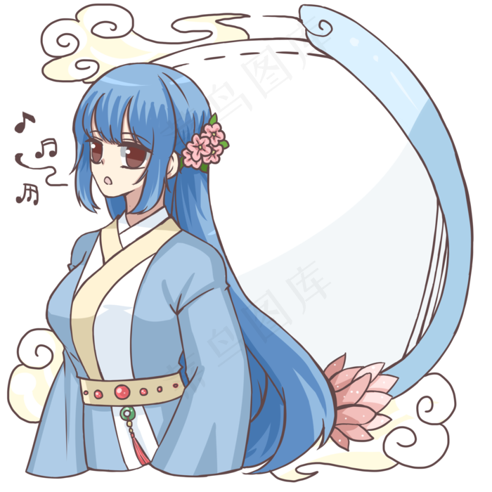中国风古装蓝衣长发日漫风格少女