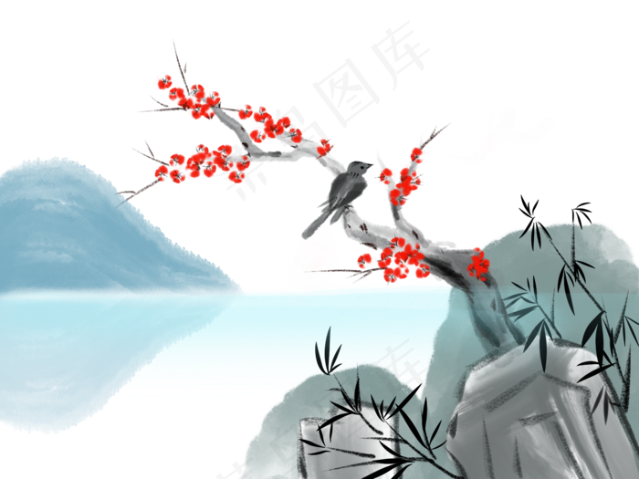水墨梅花山水