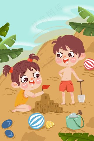 黄色海边堆沙子小清新