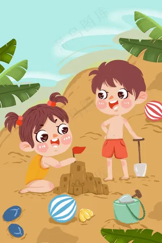 黄色海边堆沙子小清新