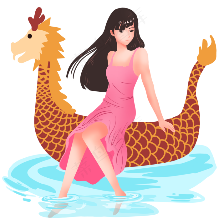 坐在龙舟的小女孩