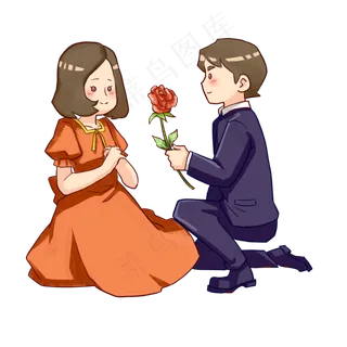 送花表白的一对小情侣免抠图