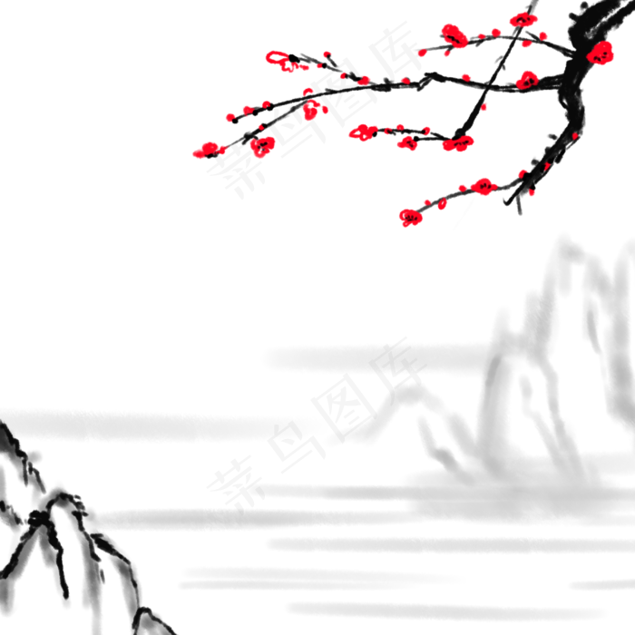 中国风水墨梅花山水插画