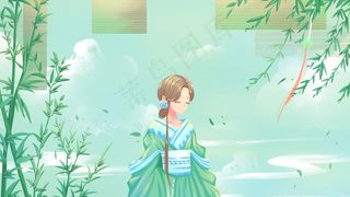 绿色唯美卡卡通治愈小清新夏日夏天夏季配图