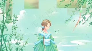 绿色唯美卡卡通治愈小清新夏日夏天夏季配图