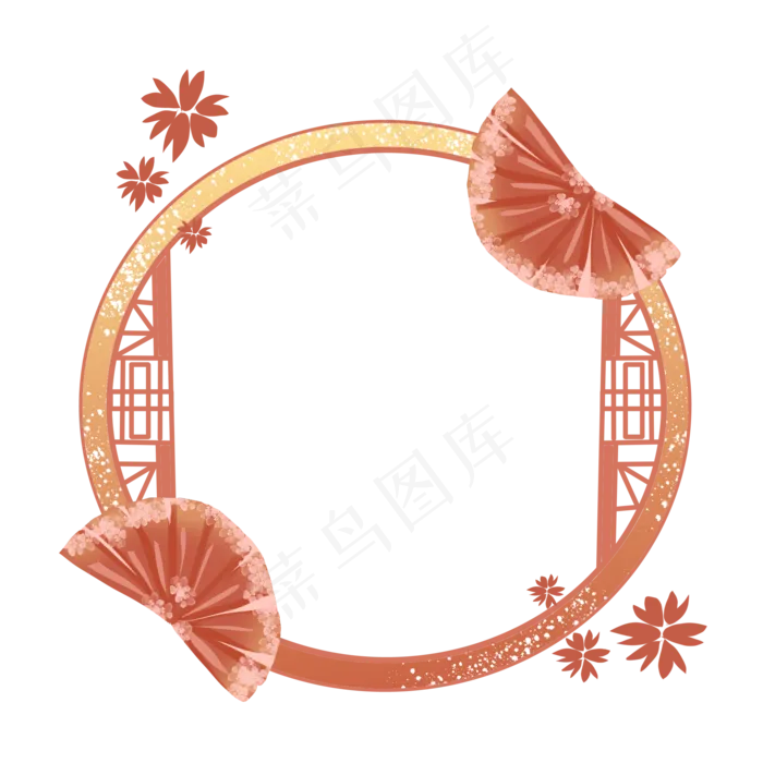 彩扇花朵中式边框,免抠元素(2048X2048(DPI:300))psd模版下载