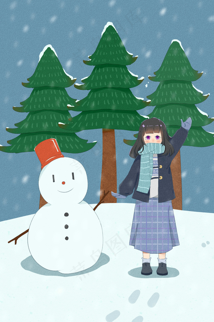 立冬小雪大雪冬至下雪可爱女孩堆雪人(3545X5315(DPI:300))psd模版下载