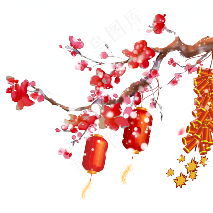 水彩春节装饰新年梅花,免抠元素(2000X2000(DPI:300))psd模版下载