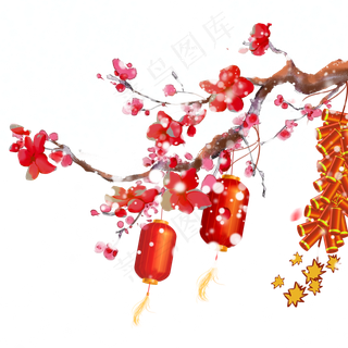 水彩春节装饰新年梅花,免抠元素