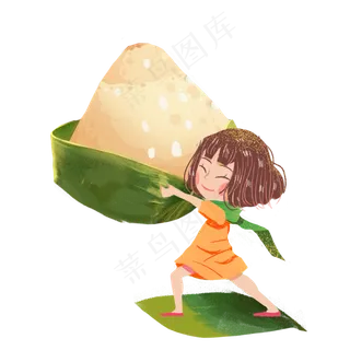 端午节女孩抱住粽子png素材
