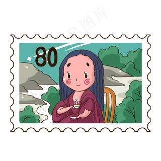 小女孩邮票装饰