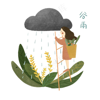 二十四节气谷雨麦子少女农历PNG,免抠元素