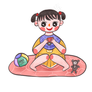 卡通可爱儿童节小女孩玩玩具免扣