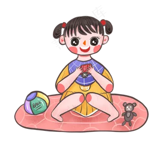 卡通可爱儿童节小女孩玩玩具免扣