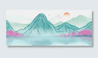 春山日暮水墨中国风NPG素材,免抠元素