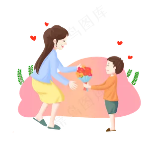 母亲节给妈妈献花的小孩