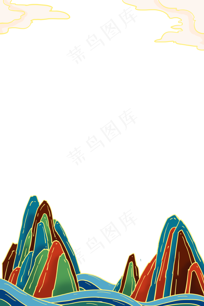 国潮群山边框(3545X5315(DPI:299))psd模版下载