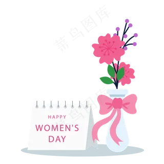 三八妇女节手绘清新花朵设计女王,免抠元素