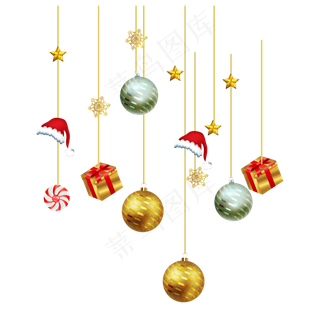 圣诞节金色挂饰装饰,免抠元素