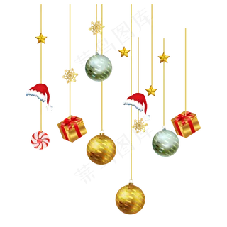 圣诞节金色挂饰装饰,免抠元素