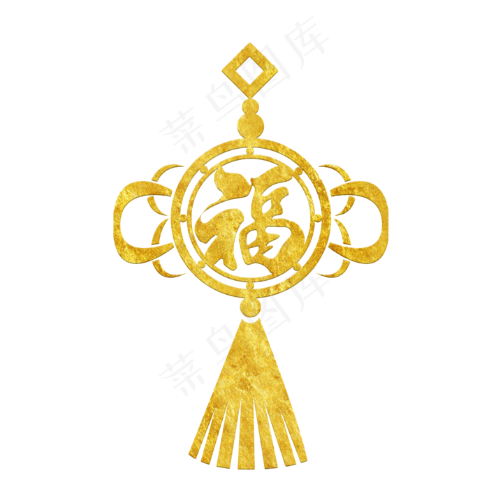 中国风传统烫金花纹中国结大福字,免抠元素(2500X2500(DPI:300))psd模版下载
