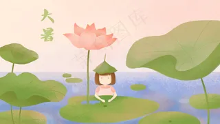 夏天大暑荷花与女孩