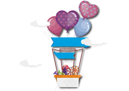 用气球挂着篮子上的糖果优惠券
