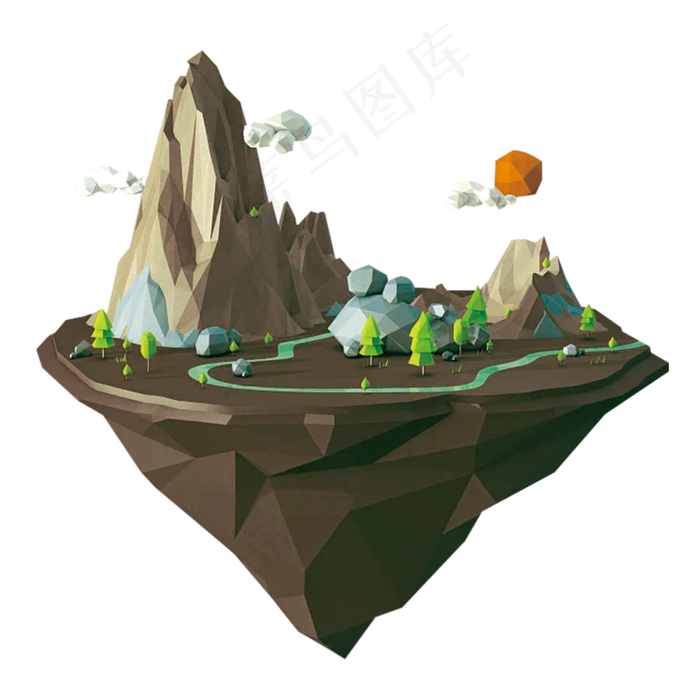 简单风格的悬空岛,免抠元素