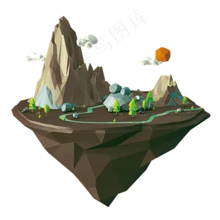 简单风格的悬空岛,免抠元素