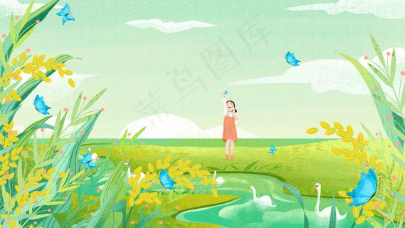 小满芒种六月你好绿色肌理女孩水稻
