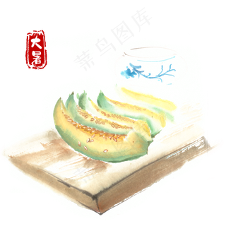 大暑清凉甜瓜水墨画