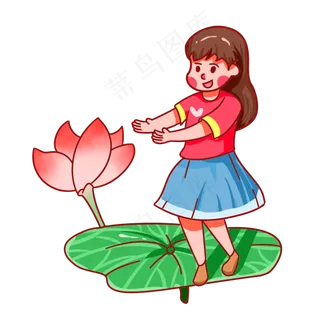 夏天站在荷叶上的女孩