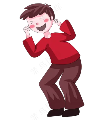 手绘水彩卡通快乐红衣男孩