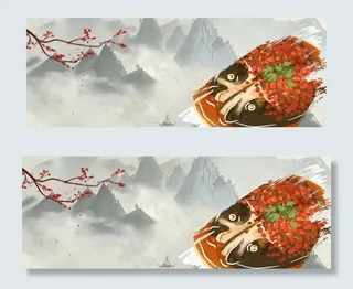 浅黄色古风湖南美食饭店菜馆鱼头美食