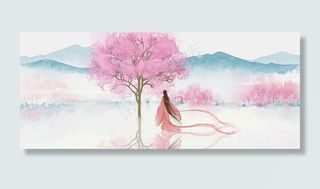 水湄伊人水墨画中国风山水PNG素材,免抠元素